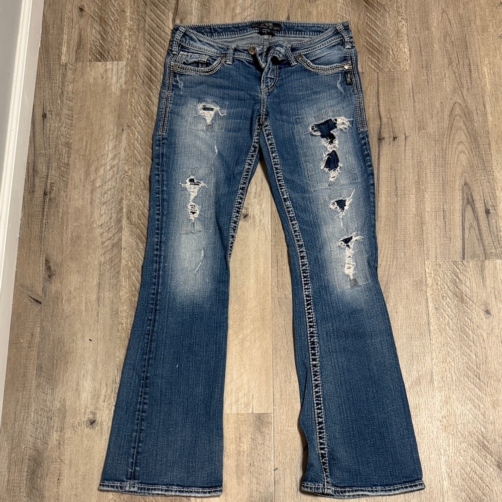 Silver Distressed Blue Women's Jeans